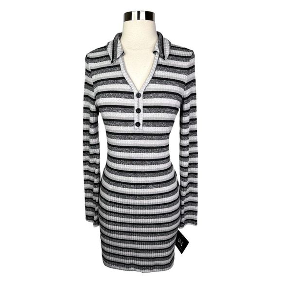 I.N. San Francisco Striped Y2K Bodycon Dress - Size Large - Picture 2 of 7